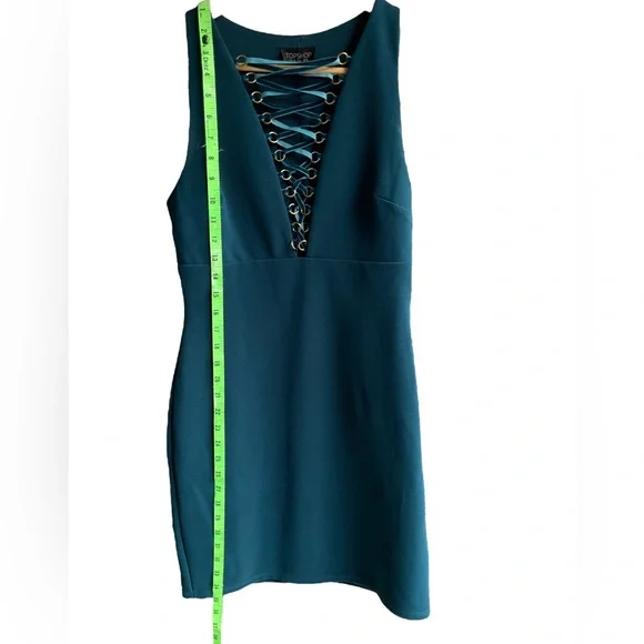 TopShop Old Money Blue BodyCon Dress W/ Deep V (6) - Picture 5 of 11